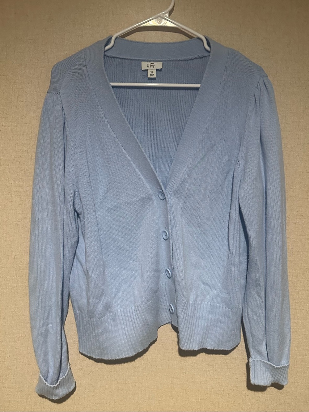 crown & ivy XL Light Blue V-Neck Button Cardigan
